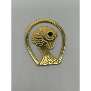 Vintage Judith Leiber Gold Tone Metal Fish Bookmark Money Clip Black Eye Etched